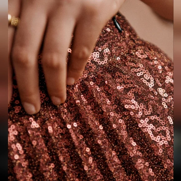 Sezane Dino Elegant Sequin Skirt in Shimmering Bronze - Picture 3 of 5
